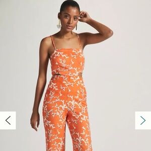 MAEVE womens size 4 Rivera orange coral print cutout linen wide leg jumpsuit